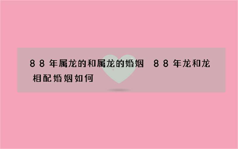 88年属龙的和属龙的婚姻 88年龙和龙相配婚姻如何
